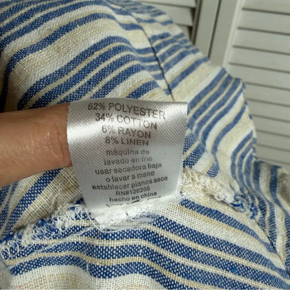 Heroes & Dreamers Striped Linen Blend Shirt Dress | Blue & Cream | Size S